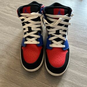 Red and Blue High-Top Nike Air Jordan 1s